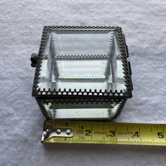 Nicole Miller Trinket Box Beveled Glass Jewelry Casket Hinged Mirror Footed - Picture 7 of 13